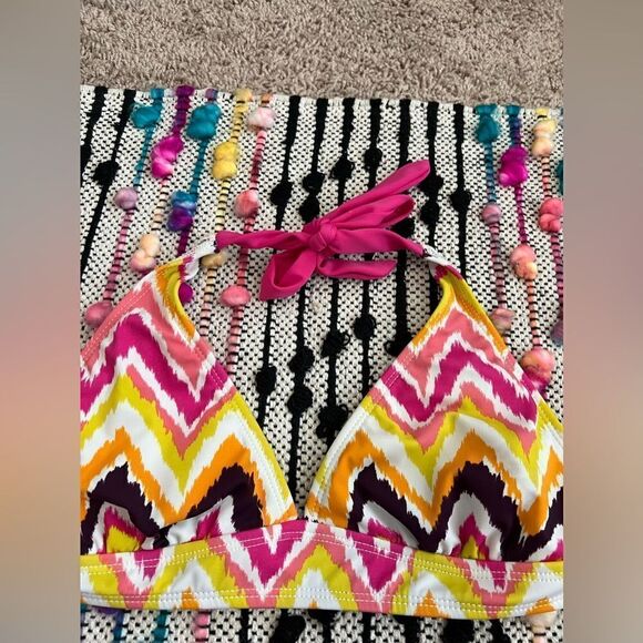 Athleta Pink Yellow Orange Chevron Triangle Bikini Top Sz S See Details - Picture 4 of 8